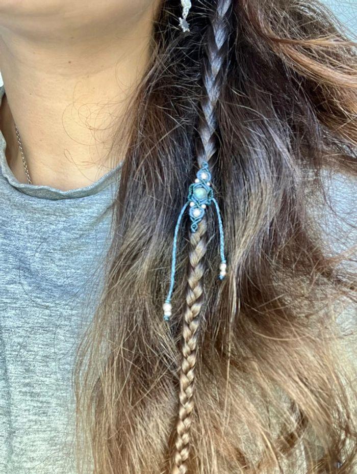 Bijoux de cheveux - perles de tresse/dread - en macramé avec pierre de Labradorite - photo numéro 4