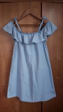 Robe en coton blue jean clair volant et bretelles In Extenso 38