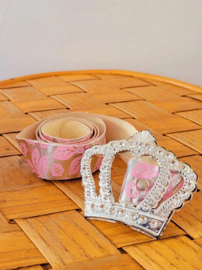 Ceinture vintage coquette 1980 rose argentée couronne diadème fleurs - photo numéro 2