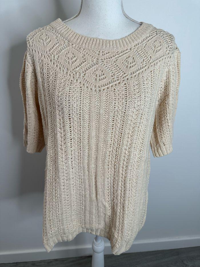 Pull en crochet tricot ajouré beige crème Damart T42/44 XL/XXL - photo numéro 1