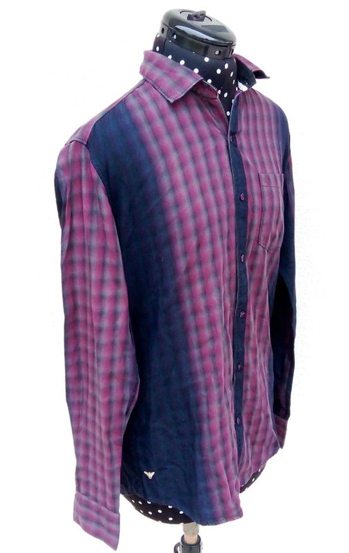 Chemise manches longues à carreaux noir, rose ou fuschia et gris Bleu Tonic taille S - photo numéro 4