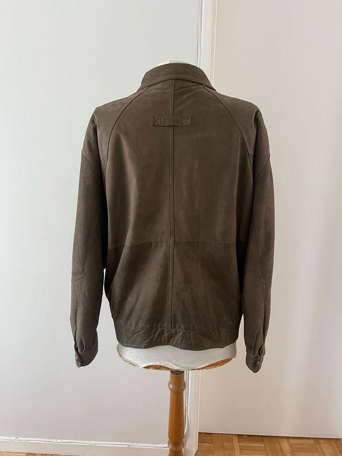 Veste col kaki cuir poche vintage chasseur casual / Jacket khaki leather collar zippers pocket - photo numéro 3