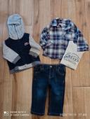 Ensemble 9 mois, jean+ tee shirt blanc+ chemise carreaux+ veste sweat zippée