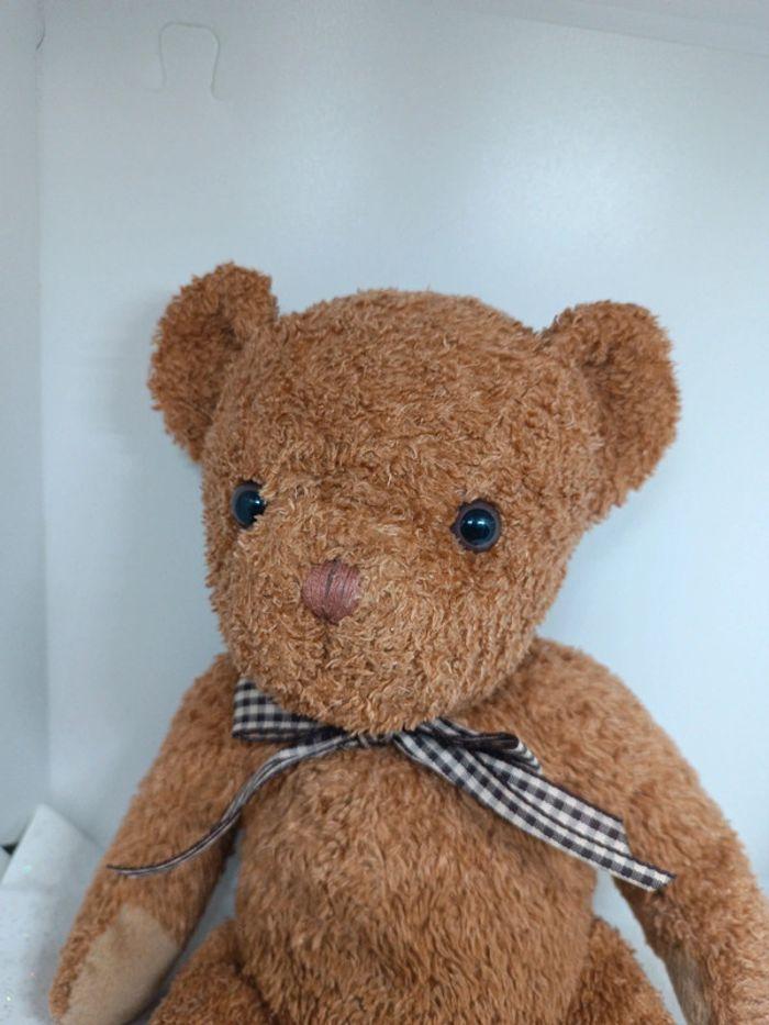 Nounours ours Teddy Bear peluche plush doudou caramel brun Brown marron bouclette nœud rayure - photo numéro 2