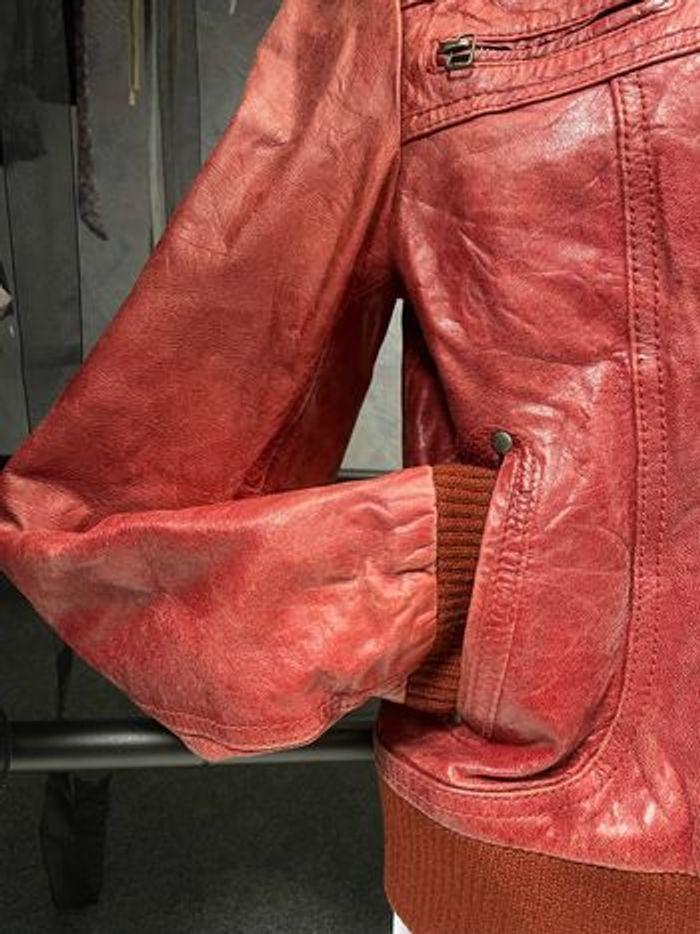 Veste en cuir véritable bordeaux vintage y2k S - photo numéro 8