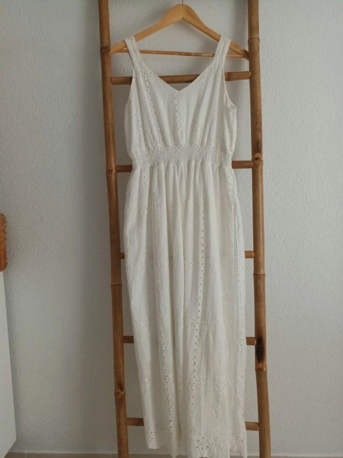 Jolie robe longue en broderie anglaise 100 % coton blanc Occult - photo numéro 4