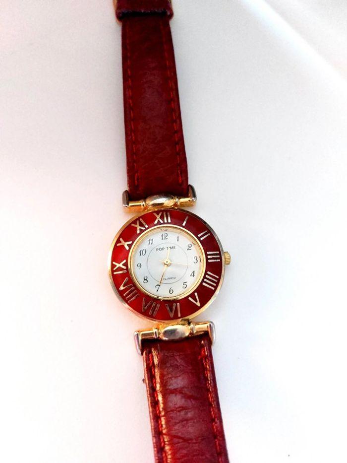 Magnifique montre vintage en cuir bracelet rouge pop time - photo numéro 2