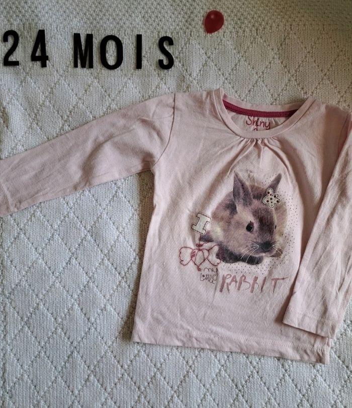 T-shirt manches longues rose pâle lapin GEMO fille 24 mois - photo numéro 1