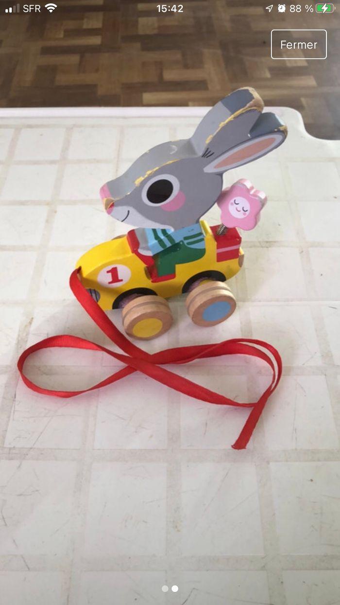 Jouets en bois à tirer en lapin - photo numéro 1