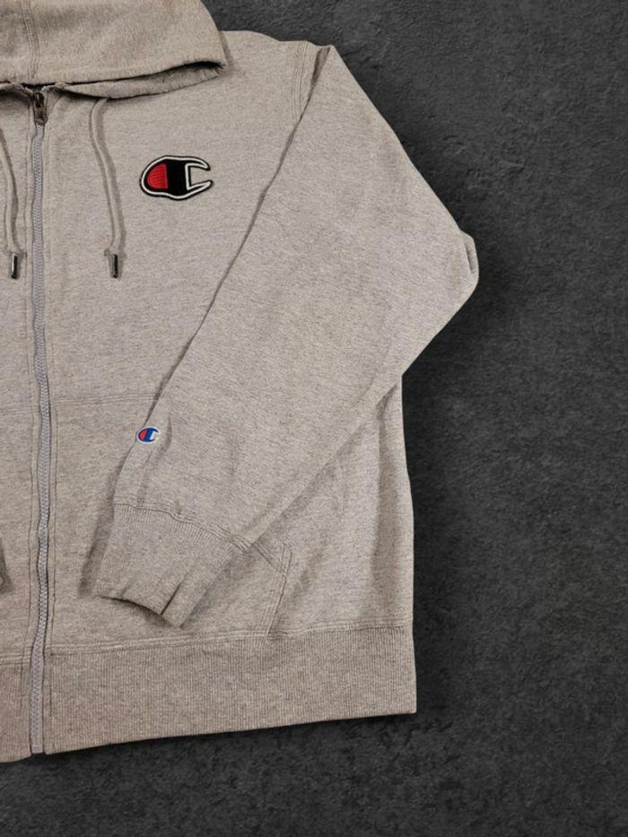 Sweat à capuche Zip Champion USA Taille XL Gris Logo Brodé - photo numéro 5