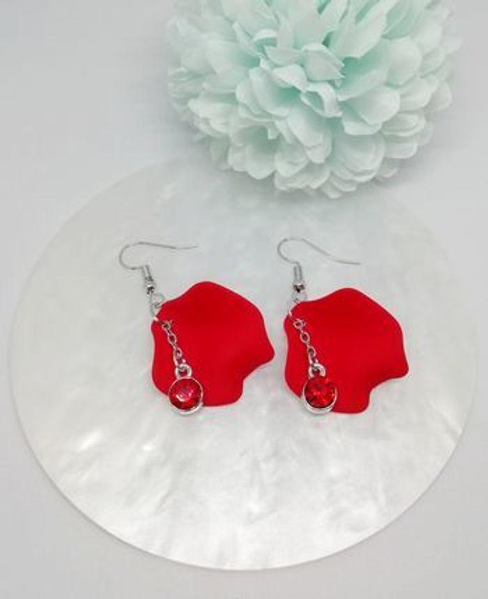 Paire de boucles d'oreilles pétales de coquelicot rouge et strass - photo numéro 5