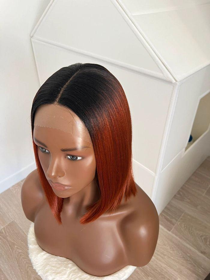 Perruque bob lace front 2 tons rousse noire - photo numéro 4