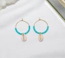 Boucles d oreille créoles turquoises coquillages Cauri