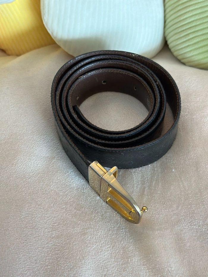 Ceinture Armand Thiery noire en cuir grainé avec boucle dorée pour homme - photo numéro 3