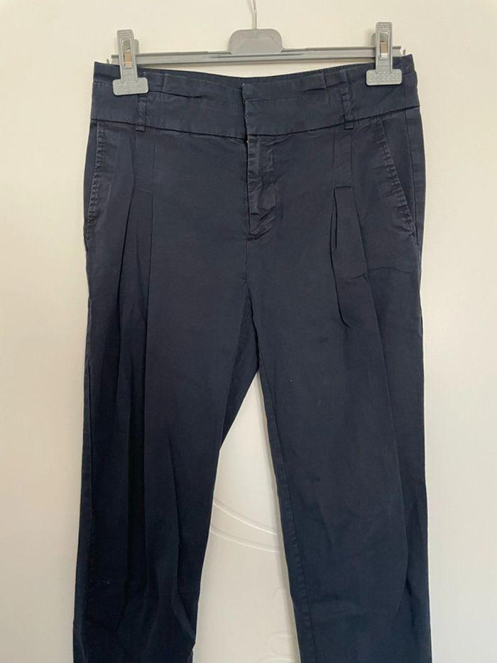 Pantalon bleu marine style chino à pinces devant Zara taille XS - photo numéro 2