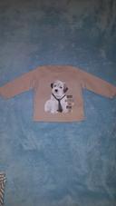 T-shirt manches longues beige chien 12 mois