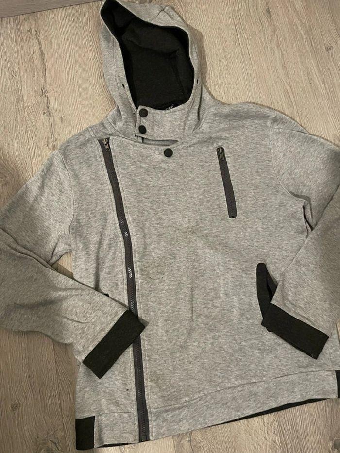 Gilet sweat zip à capuche gris et noir HGE ND taille M - photo numéro 2