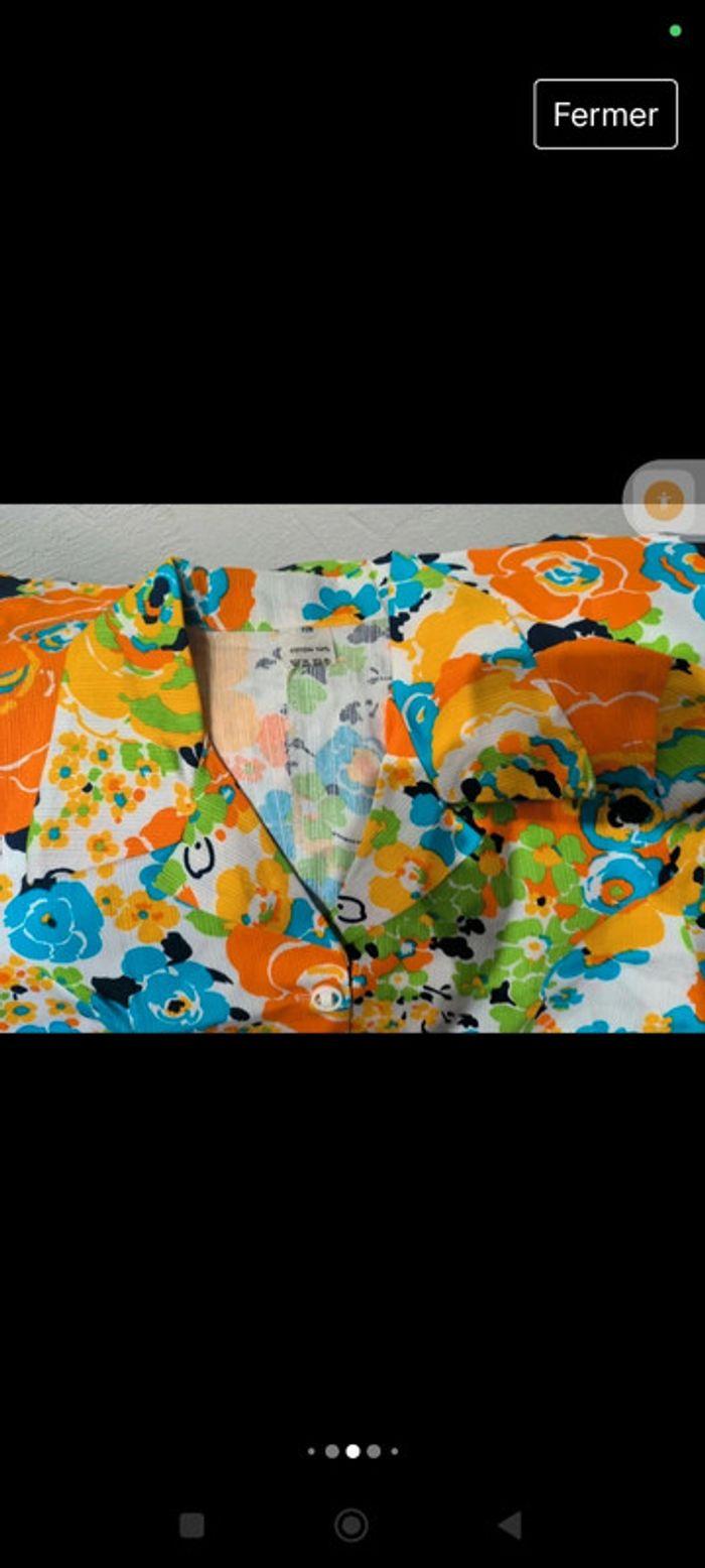 Robe à fleurs orange bleue jaune style vintage - photo numéro 5