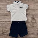 Ensemble polo blanc + short bleu marine 6/9 mois