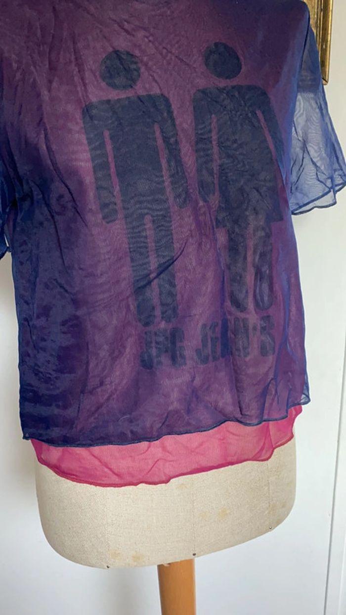 Joli tee shirt Jean Paul Gaultier transparent avec doublure violet et rose taille M 38 - photo numéro 2