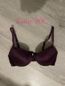 Soutien gorge violet prune satinée à motif taille 90C