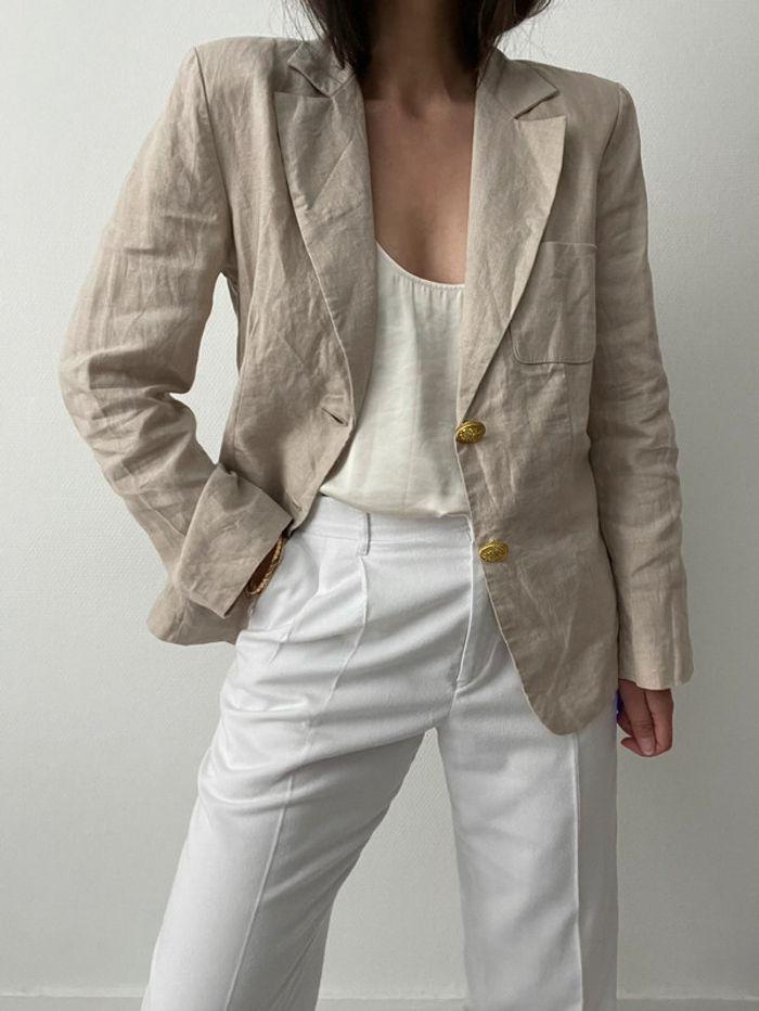 Blazer rétro beige 100% lin - photo numéro 7