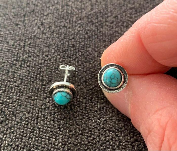 Boucles d’oreilles vintage bleues turquoises et argentées - photo numéro 2