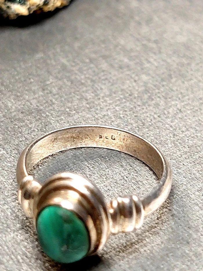 Magnifique bague ancienne taille 50 argent et malachite - photo numéro 5