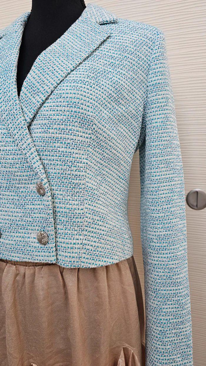 Veste tailleur blazer tweed bleue Nafnaf - photo numéro 2