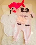 Pyjama en velours grenouillère 1 pièce et body, rose pale et blanc,Petit Kimbaloo-3mois