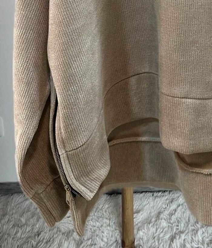 Sweat velours fente zippée beige - photo numéro 2