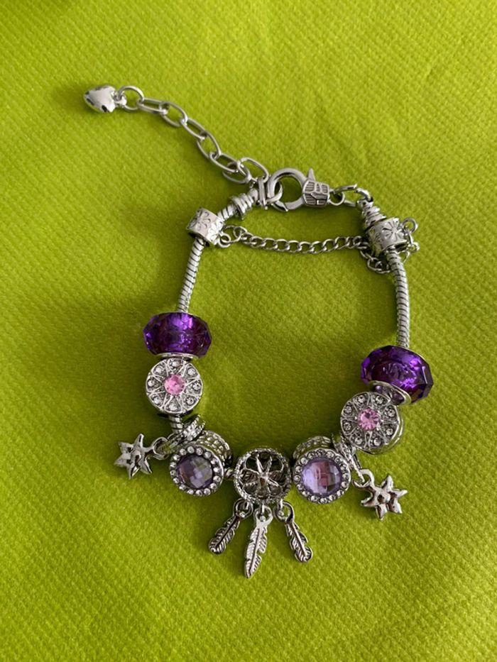 Bracelet violet à breloques attrape rêves et perles pour poignet fin ou adolescente - photo numéro 5