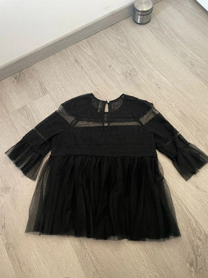 Blouse à manches courtes noir en voile volant bas et manches Zara taille XS - photo numéro 6