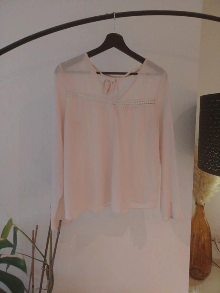 Blouse rose pâle broderie taille m - photo numéro 3