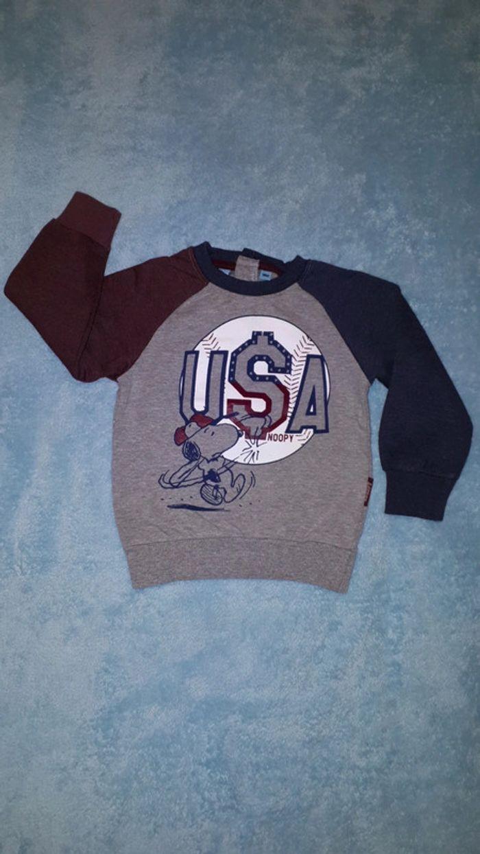 Pull Sweat garçon gris bordeaux marine Snoopy baseball 18 mois - photo numéro 1