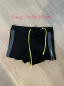 Caleçon maillot de bain noir bande gris et jaune fluo nabaiji taille 10 ans