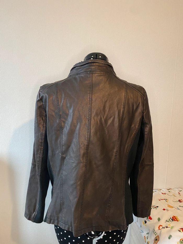 Veste similicuir bi matière marron brillant et noir M&S Mode taille 3XL / 46 - photo numéro 4