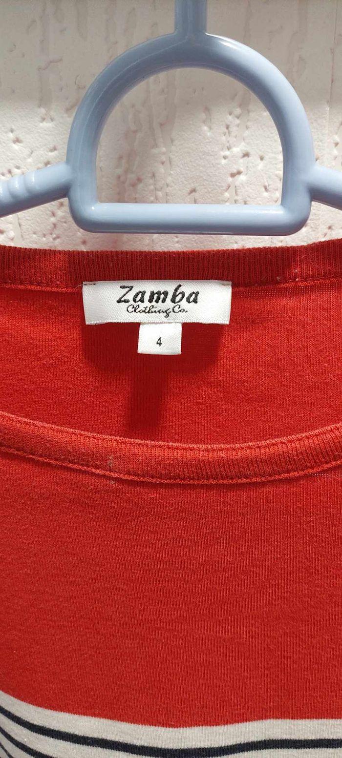 Jolie marinière femme Zamba T4 manches 3/4 marine/rouge/blanc très bon état - photo numéro 2