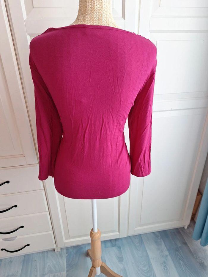 Tee-shirt top manches longues 3/4 strass Damart rose fushia taille 46 XXXL - photo numéro 12