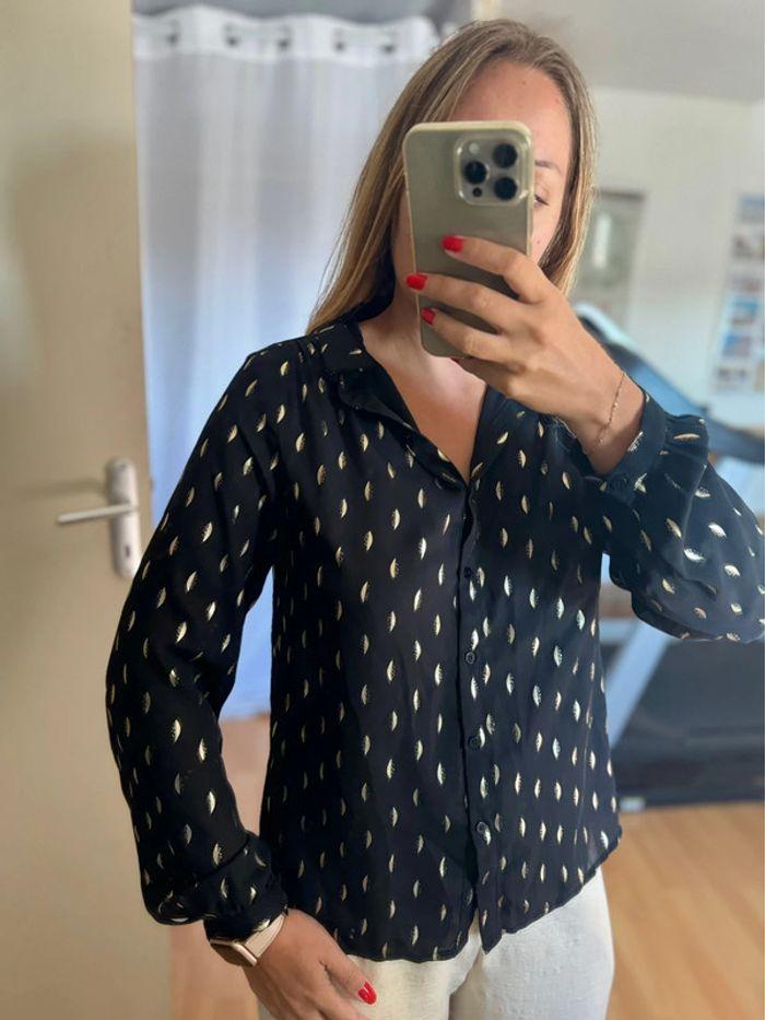 Chemise blouse noir doré fluide Emma Ella 36 S - photo numéro 2