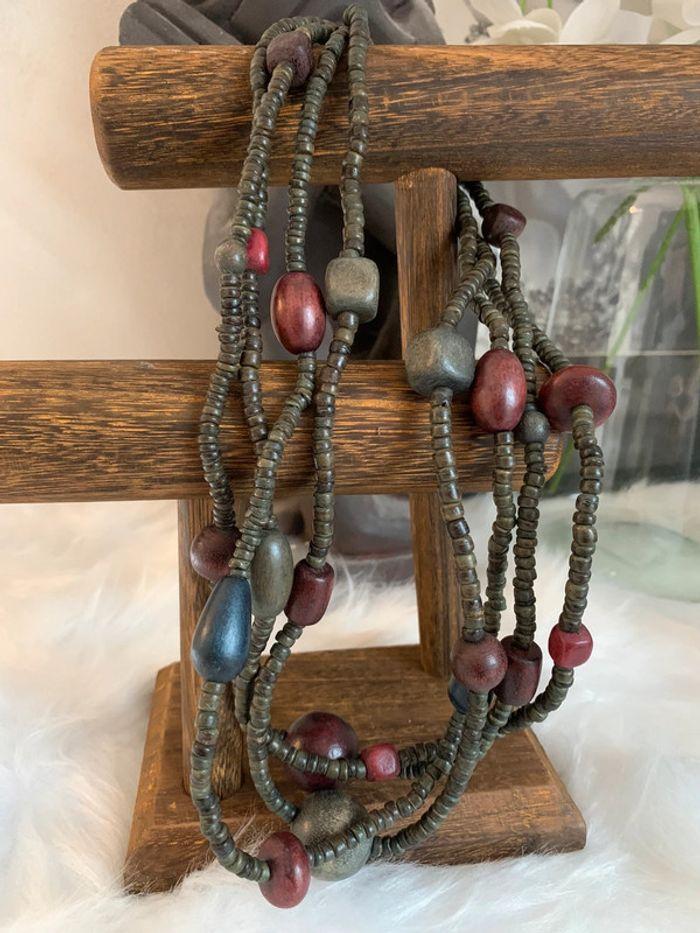 Collier multirang perles bois style africain tons marron et kaki - photo numéro 4