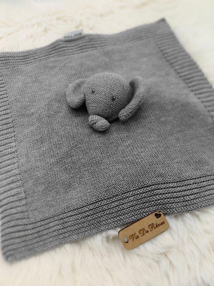 Lot de 2 Doudou plat carré Éléphant Gris Tembo Nattou Tricot - photo numéro 3