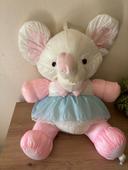 Ancienne peluche vintage éléphant  puffalump rose robe bleu bikin