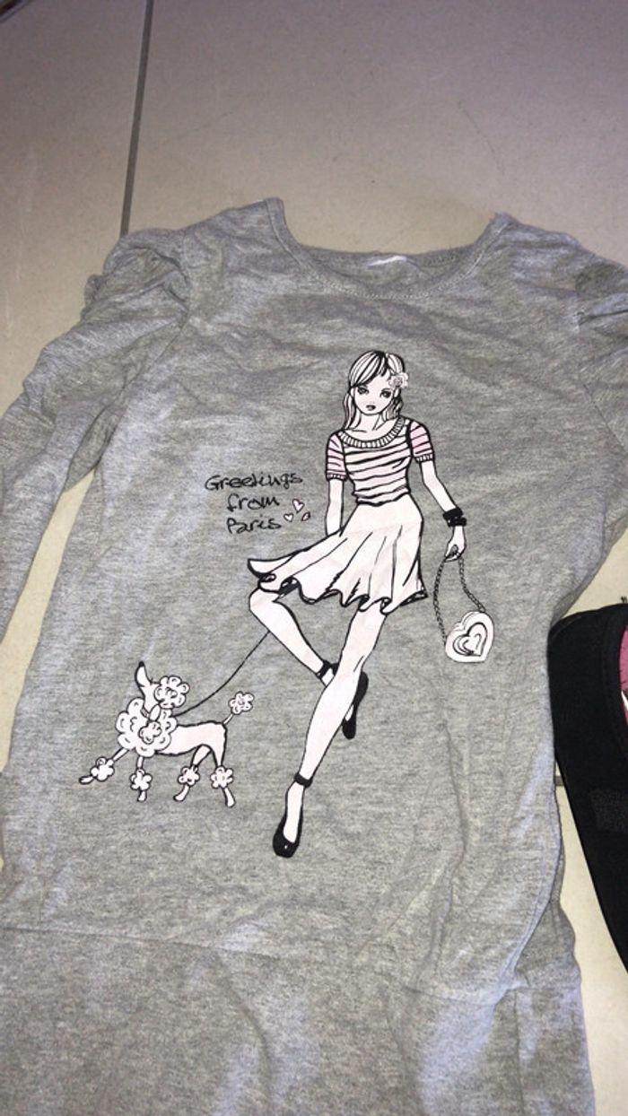 Lot t-shirt manches longues rose pailleté, gris chiné + ballerines toiles noires 33 - photo numéro 4