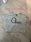 T-shirt crop top court oversize gris blanc écriture noir chic Jennyfer taille S