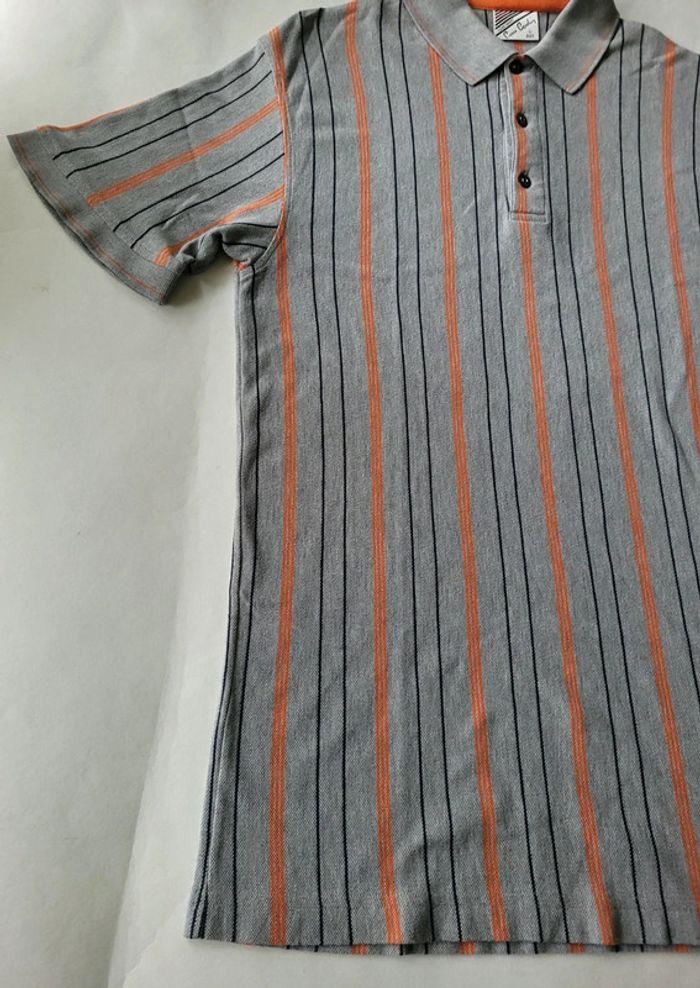 Polo rayé Pierre Cardin orange et bleu foncé homme taille L en très bon état - photo numéro 9