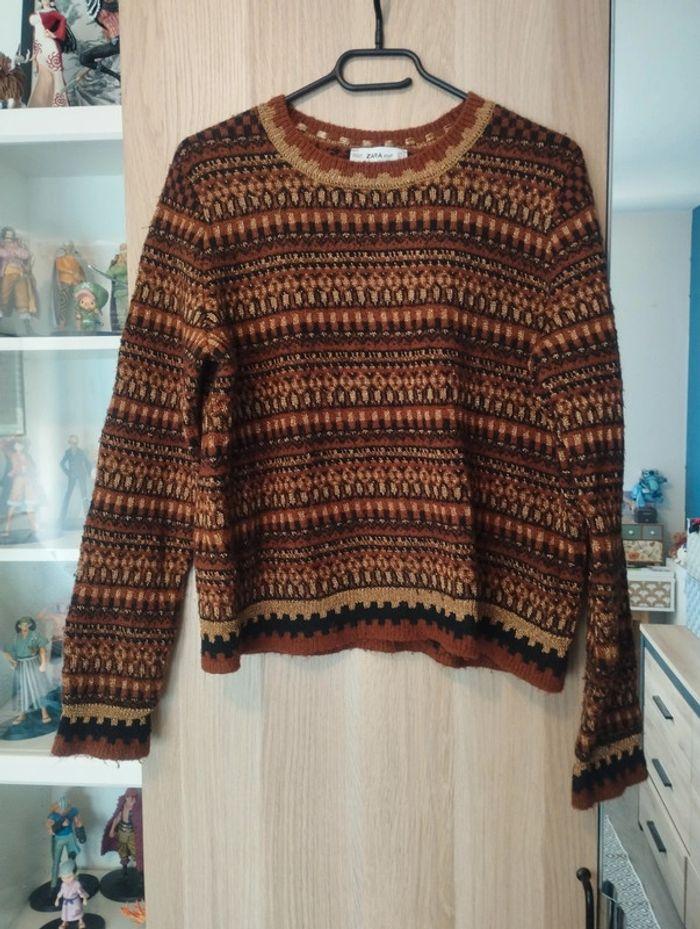 Pull noir marron beige en maille neuf Zara - Taille S 36 - photo numéro 2