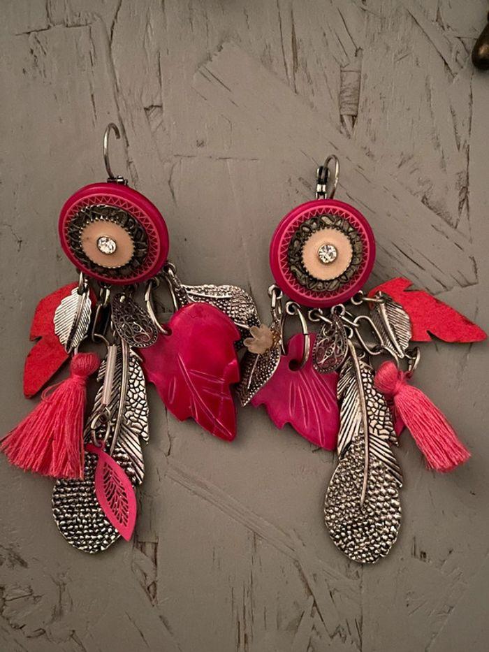 Boucles d’oreilles attrape-reves fuschia - photo numéro 2