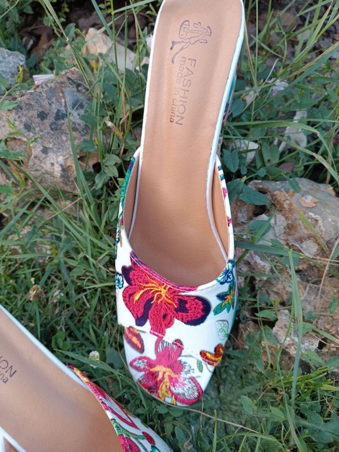 Chaussure shoes mule sandale talon carré fleur flower nu pied fleuris chic élégante 41 42 - photo numéro 2