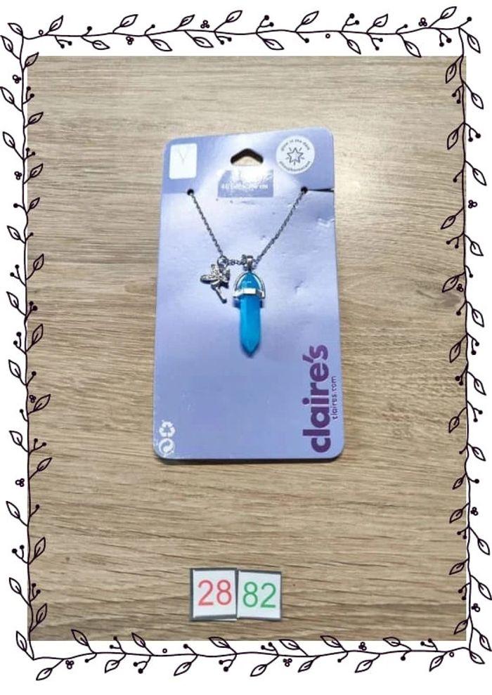 Collier argenté pendentif pierre bleue Claire's